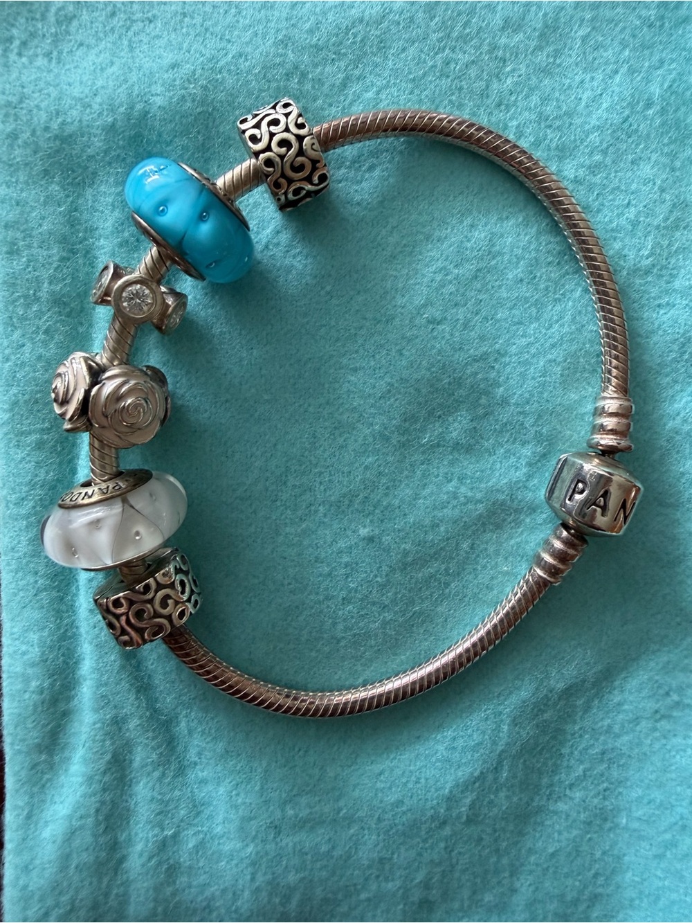 PANDORA Silver Bracelet with 4 charms